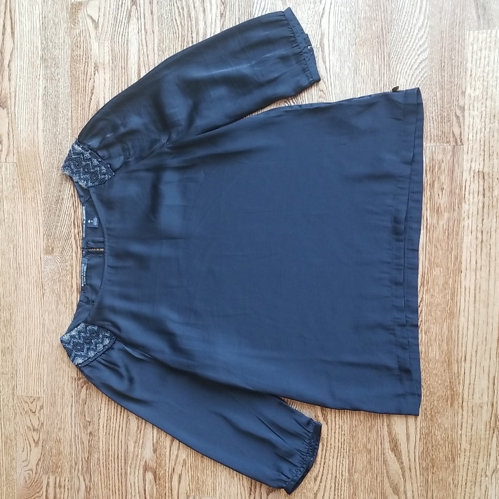 (L) Maison Scotch Satin Beaded Shoulder Blouse Luxury Half Sleeve Fancy